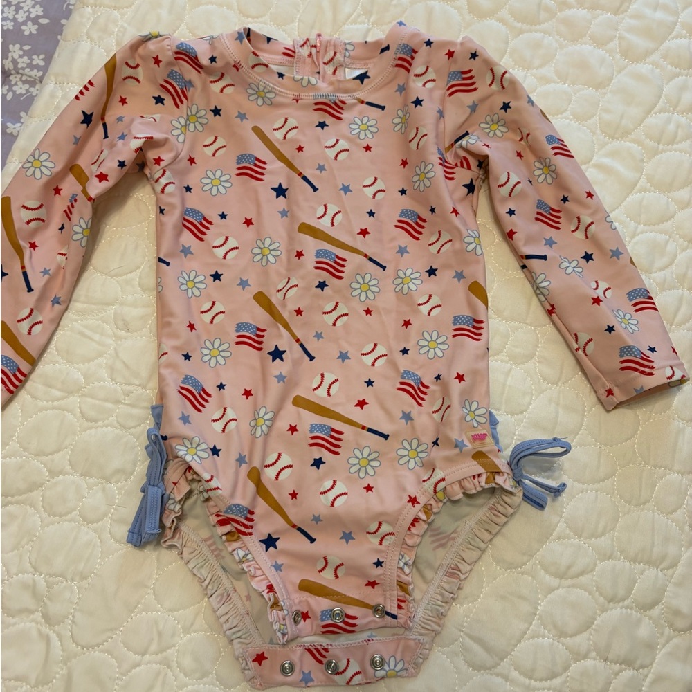 Ruffle Butts Girls’ Long-Sleeve Rash Guard One-Piece Swimsuit